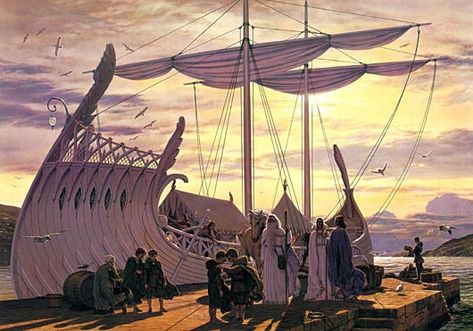 Ted Nasmith - Departure at the Grey Havens - Category:Images by Ted Nasmith - Tolkien Gateway Ted Nasmith, Grey Havens, Melkor Morgoth, History Of Middle Earth, Science Fiction Artwork, Gandalf The Grey, Tolkien Art, Bilbo Baggins, Psychic Reading