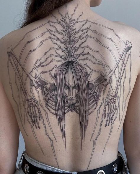 Badass tattoos in this article: you can find the true meaning of these inks, special features, and a collection of fascinating designs. Don’t delay and start reading! Bleach Tattoo, Attack On Titan Tattoo, Scary Tattoos, Flipagram Instagram, Tattoo Style Drawings, Badass Tattoos, Start Reading, Spine Tattoos, Dark Tattoo