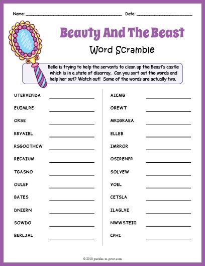 FREE Beauty And The Beast Word Scramble - great for a Beauty and the Beast themed birthday party. #beautyandthebeast #birthdaypartyideas #partygames Fun Library Activities, Disney Word Search, Harry Potter Words, Beauty And Beast Birthday, Disney Activities, Disney Word, Prince Adam, Kids Wedding Activities, Beauty And The Beast Party