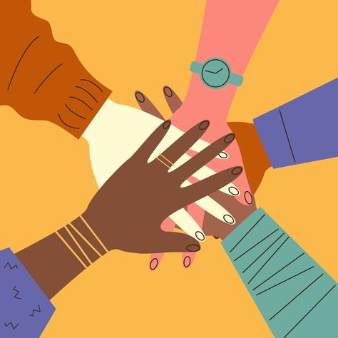 Hands of people of different nationalities together top view. Diversity concept. Vector stock illustration in flat style. Diversity Illustration, Diversity Poster, Different Nationalities, Olympic Colors, Unity In Diversity, Poster Drawing, Flat Style, Flat Illustration, Vector Stock