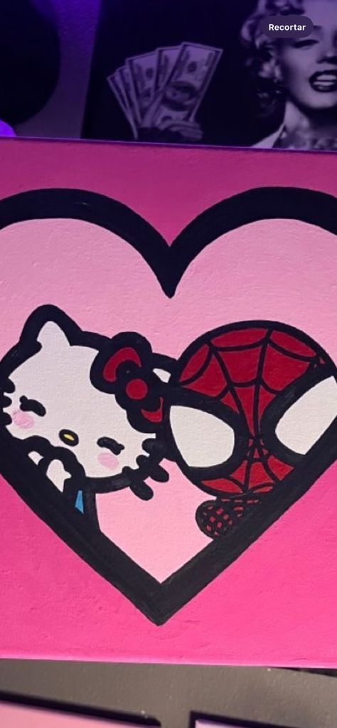 Hello Kitty And Batman Painting, Spider Man Painting Easy, Spiderman Canvas Painting, Spiderman Canvas Art, Spiderman Canvas, Hello Kitty Painting, Spiderman Painting, Batman Painting, Easy Canvas