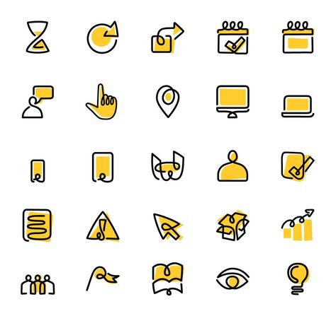 Pictogram Design Graphics, Branding Iconography, Business Icon Design, Iconography Design, Yellow Illustration, Web Design Icon, Pictogram Design, Icon Design Inspiration, Flat Design Icons