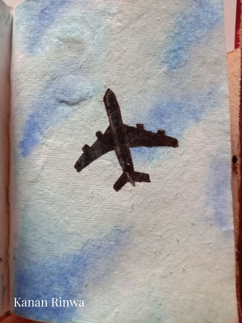 Aeroplane Watercolor Painting, Airplane Painting Easy, Aeroplane Drawing, Aeroplane Painting, Airplane Doodle, Acrylic Painting For Kids, Easy Paintings For Beginners, Airplane Painting, Watercolor Mini