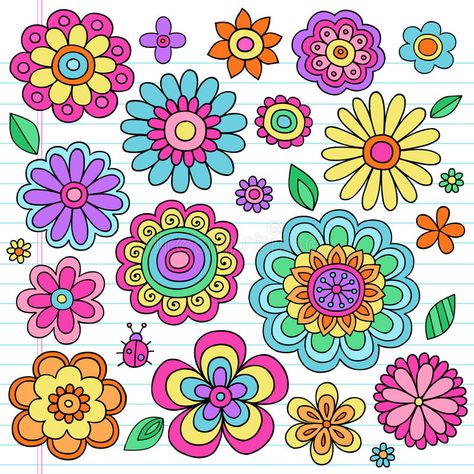 Psychedelic Flower Power Doodles Vector Set Royalty Free Stock Image - Image: 24318046 Notebook Doodle, Images Pop Art, Notebook Doodles, Hippie Flowers, Doodles Zentangles, Trendy Flowers, Vector Flowers, Stock Art, Free Illustration