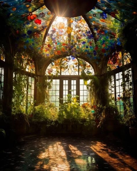 Backyard Conservatory, Ethereal Library, Stained Glass Forest, Library Goals, Woods House, Visualization Board, Living Aesthetic, Conservatory Design, Apothecary Decor