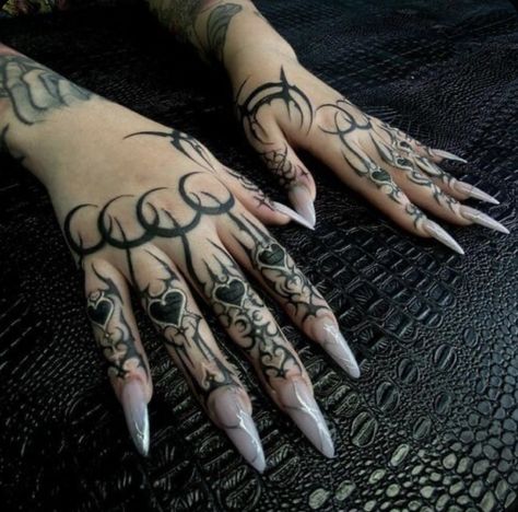 Goth Cover Up Tattoo, Gothic Back Tattoos For Women, Blackout Finger Tattoo, Gothic Finger Tattoos, Goth Hand Tattoos, Full Body Tattoo Designs, Hand Tattoo Cover Up, Gotik Tattoo, Locket Tattoos