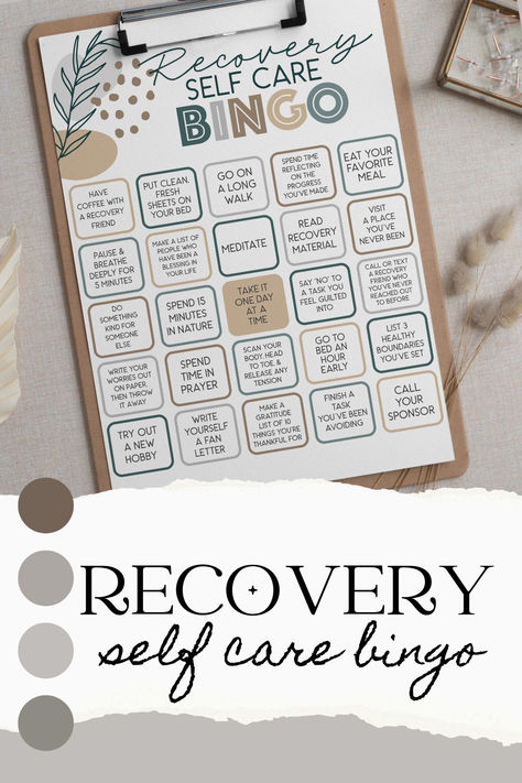 modern neutral colored recovery self care bingo card on a clipboard, surrounded by soothing fall themed items Self Care Bingo, Bird Designs, Group Ideas, Bingo Card, Small Victories, Activities For Adults, Group Therapy, Daily Gratitude, Self Care Activities