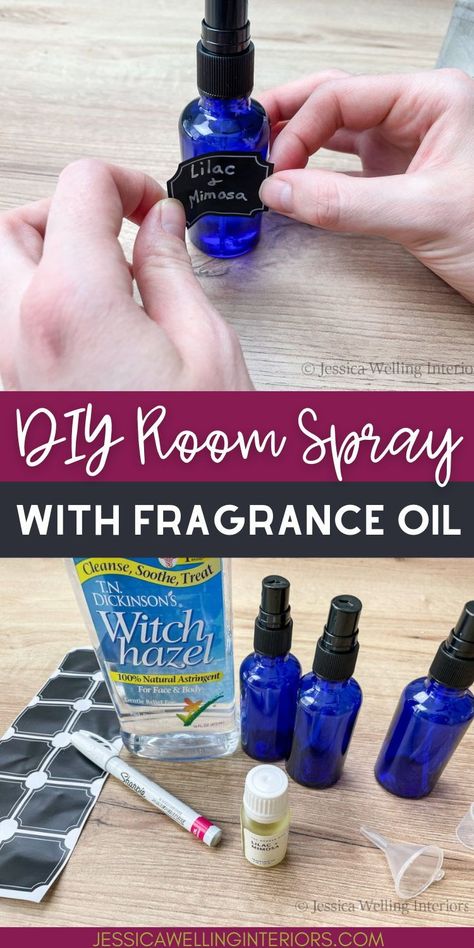 DIY room spray. This all natural DIY room spray recipe will make your home smell amazing, and it’s about as easy as it gets, with just three ingredients! Homemade Natural Room Spray, Diy Christmas Room Spray, Diy Linen Spray With Fragrance Oil, Home Fresheners Diy Air Freshener, Make Your Own Room Spray, Room Spray With Fragrance Oil Recipe, Room Refresher Spray Diy, How To Make Room Spray Essential Oils, How To Make Room Spray With Fragrance Oils