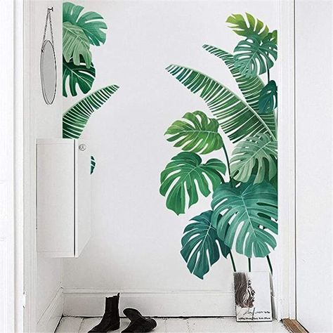 Plant Mural, Wall Decal Pattern, Jungle Theme Decorations, Leave Art, Wall Painting Decor, Tropical Home Decor, Leaf Wall, Tree Wall Decal, Pvc Wall