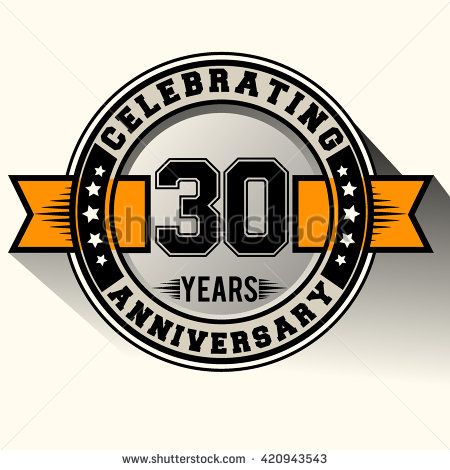 Celebrating 30th anniversary logo, 30 years anniversary sign with ribbon, retro design. - stock vector 35 Year Anniversary, 41st Anniversary, 50th Anniversary Logo, 40 Year Anniversary, 30 Year Anniversary, 55th Anniversary, 25 Year Anniversary, 15 Year Anniversary, 20 Year Anniversary