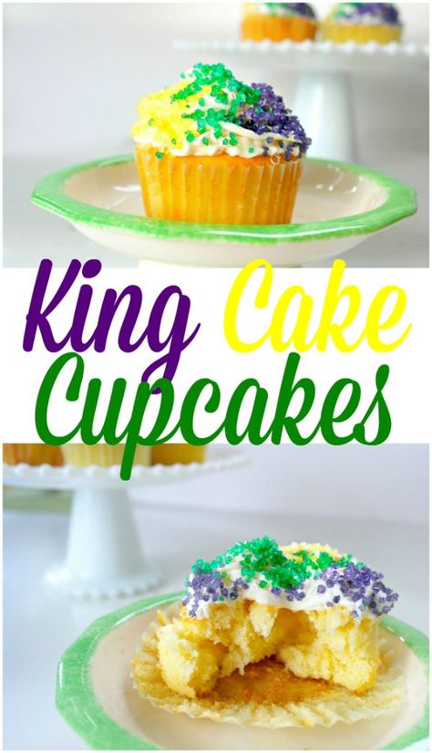 Mardi Gras Desserts, Kings Cake Cupcakes, King Cake Recipe Easy, Mardi Gras Cake, Madi Gras, King Cake Recipe, Mardi Gras King Cake, Mardi Gras Food, Mardi Gras Decorations