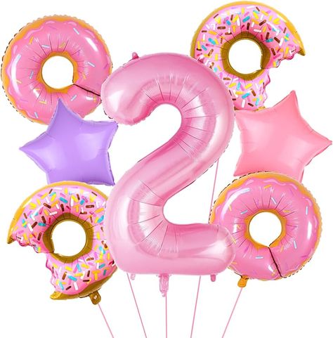 Amazon.com: Donut Balloons Birthday Party Decorations, 40” Pink Number Balloon Sweet Party Supplies, Donut Foil Balloons Set for Girls First Birthday Decorations 7Pcs : Toys & Games Donut Balloons, Baby Sprinkle Decorations, Donut Themed Birthday Party, Birthday Theme Decoration, Star Balloons, Winter Birthday Parties, Balloons Decorations, Donut Birthday, Cute Donuts