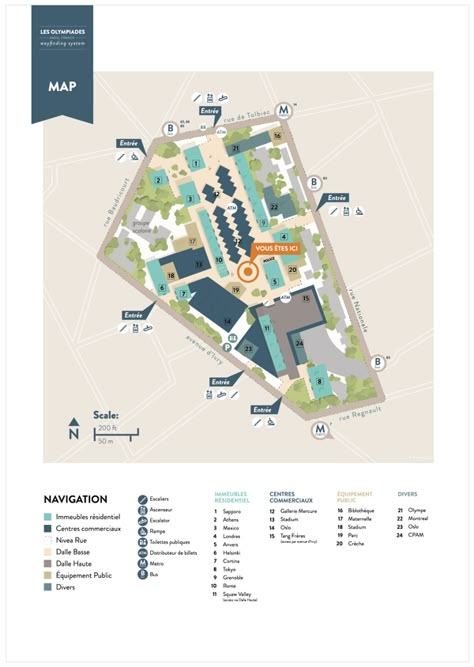 Les Olympiades Wayfinding System on Behance Creative Map Design, Map Signage, Map Diagram, Isometric Map, Property Brochures, Map Creator, Map Layout, Building Map, Infographic Map