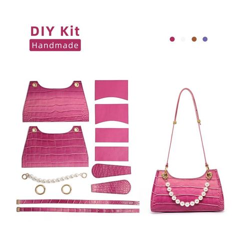 Diy Shoulder Bag, Diy Bag Kit, Leather Handbag Patterns, Shoulder Bag Diy, Bag Illustration, Leather Rose, Leather Bag Pattern, Armpit Bag, Diy Leather Bag