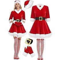 Womens Santa Costume, Striped Thigh High Socks, Fancy Christmas, Trendy Christmas Outfits, Santa Dress, Red Costume, Santa Costume, New Year Eve, Santa Suits