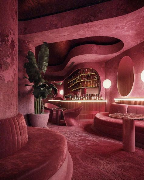 Green vs pink 70s bar lounges 🍸 [AI] Get your wall posters on liminaldestinations.com (link in bio!) • • • • #70sinterior #1970sinterior #70saesthetic #1970s #70svibes #70snostalgia #70sdecor #70s #vintage #interiordesign #homedecor #luxuryhomes #midcentury 70s Beauty Salon, 70s Club Interior, House Interior 70s, 70s Luxury Aesthetic, Bringing The Outside In, 70s Lounge Aesthetic, Pink Bar Design, Pink Green Interior Design, 70s Hotel Aesthetic