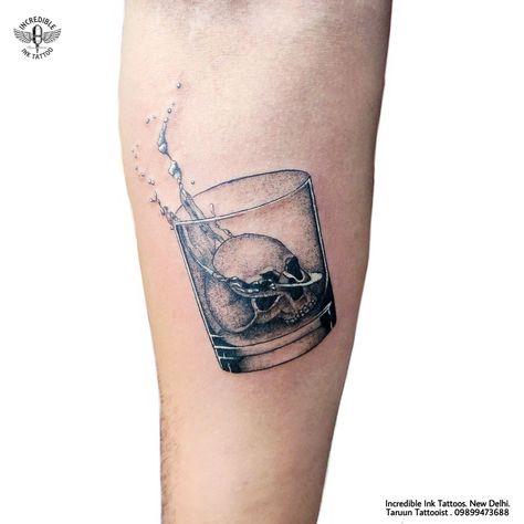 Whiskey Glass Skull Tattoo, Whiskey Glass Tattoo Ideas, Bottle Of Whiskey Tattoo, Skull Drink Tattoo, Cigars And Whiskey Tattoo, Skull In Whiskey Glass Tattoo, Skull Whiskey Tattoo, Old Fashioned Tattoo Drink, Skull Glass Tattoo