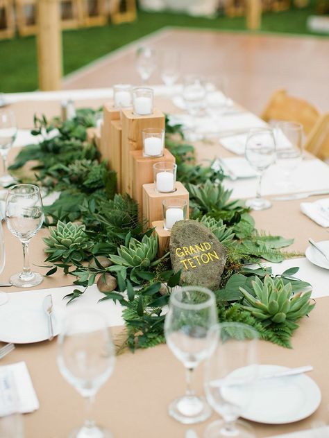 Ideas & Advice by The Knot Succulent Centerpiece Ideas, Forest Wedding Reception, Bright Wedding Bouquet, Succulent Wedding Centerpieces, Wedding Table Number Signs, Succulent Centerpiece, Greenery Centerpiece, Candle Wedding Centerpieces, Succulent Centerpieces