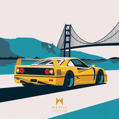 Wrofee Art Works on Instagram: "''Ferrari F40", the best after Testarossa (for me of course 😄) I guess it's one of the most important models that brought Ferrari to today 🤟 And let me tell a different speciality of it, every colors suits it very well 😎 Am I right? Let me know what you think about that. Enjoy it... . . . #ferrarif40 #carart #carartwork #illustration #oldschoolcars #vintagecars #ferrariclassic #classiccarprint #classicferrari #carposter #carillustration #carartist #carart #clas Ferrari F40 Painting, Ferrari Illustration, Tv Rum, Ferrari Art, Cars Decor, Race Poster, Cars Art, Nascar Race, Car Artwork