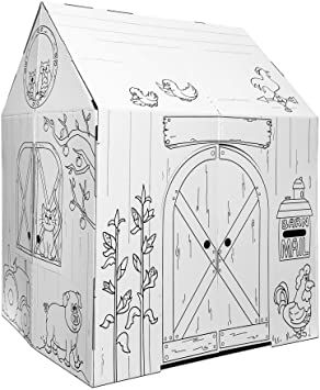 Amazon.com: Easy Playhouse Barn - Kids Art & Craft for Indoor & Outdoor Fun, Color Favorite Farm Animals – Decorate & Personalize The Cardboard Fort, 32" X 26. 5" X 40. 5" - Made in USA, Age 3+ [AMZN Exclusive] : Toys & Games Easy Playhouse, Cardboard Fort, Cardboard Forts, Outdoor Toys For Kids, Barn Design, Cardboard Art, Kids Playhouse, Coloring Markers, Animal Decor