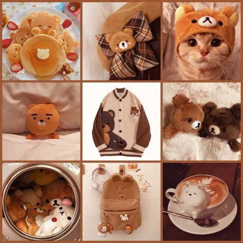 Kawaii Brown Aesthetic, Brown Aesthetic Bear, Bear Moodboard, Mood Board Brown Aesthetic, Food Moodboard, Animal Moodboard Aesthetic, Artist Custom, Adoption Center, Pretty Images