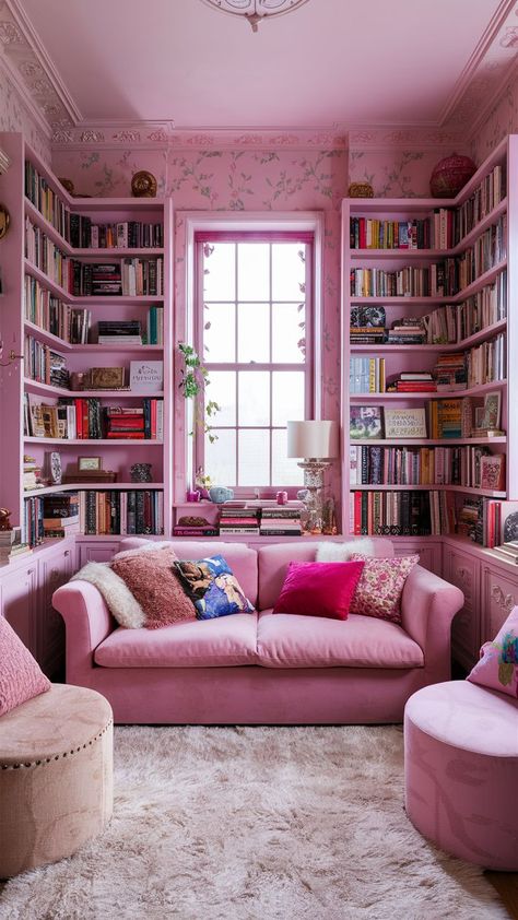 Dive into girly living room ideas, from subtle pastel themes to bold, vibrant designs. Find the perfect style to match your personality and home decor. Girly Library, Girly Living Room Ideas, Living Room Chic, Girly Living Room, Home Library Rooms, Bright Decor, Goth Home Decor, Pastel Room, Personal Library