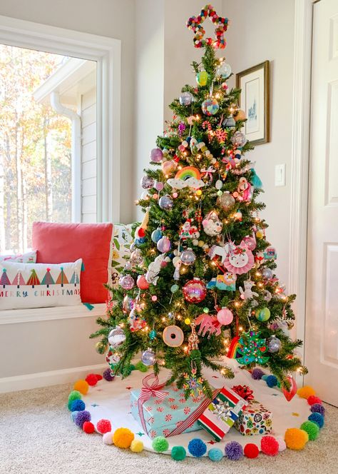 Christmas Tree With Diy Ornaments, Step 2 Christmas Tree, Fun Family Christmas Tree, Cute Colorful Christmas Trees, Rainbow Ornaments Christmas Tree, Colorful Christmas Tree Ornaments, Bright Coloured Christmas Tree, Kids Colorful Christmas Tree, Rainbow Themed Christmas Tree