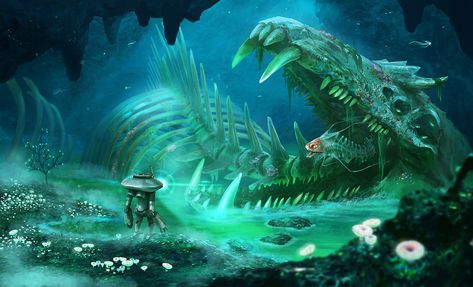 Sea Dragon Leviathan, Subnautica Creatures, Subnautica Concept Art, Lost River, Abandoned Ships, Landscape Concept, Sea Dragon, Image Painting, Survival Games