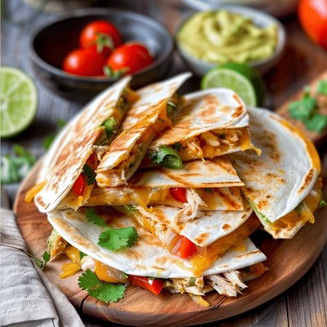 Easy Chicken Quesadillas: Flavorful chicken, melted cheese, and veggies in crispy tortillas. Perfect for a quick, delicious meal. Easy Chicken Quesadillas, Chicken Quesadillas Recipe, Chicken Tomato, Chicken Quesadilla Recipe, Chicken Breast Seasoning, Quesadilla Recipes, Chicken Quesadillas, Sauteed Vegetables, Chicken Flavors