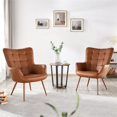 Easyfashion Contemporary Faux Leather Wingback Chair Wingback Armchair Brown - Walmart.com - Walmart.com Small Foyers, Leather Wingback Chair, Wingback Accent Chair, Comfy Accent Chairs, Dining Roo, Leather Wingback, Faux Leather Chair, Leather Accent Chair, Brown Bedroom