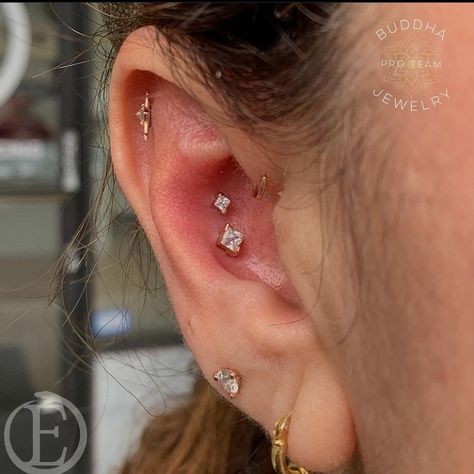 Double Conch Piercing, Double Conch, Ear Piercings Chart, Piercing Chart, Pretty Ear Piercings, Cute Ear Piercings, Conch Piercing, Body Piercings, Girly Accessories