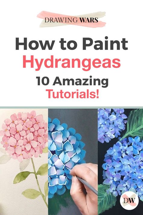 How to Paint Hydrangeas Step by Step the easy way. Learn How to Paint Hydrangeas Easy with the Best 10 Online Video Tutorials with Acrylic, Digital and many more techniques! How to Paint Hydrangeas Acrylic, How to Paint Hydrangeas Watercolor and more! Painting Tutorial for Beginners! Paint Hydrangeas, Hydrangeas Art, Watercolor Hydrangea, Hydrangea Painting, Painting Flowers Tutorial, Oil Painting Tutorial, Acrylic Painting Flowers, Learn How To Paint, Watercolor Flower Art