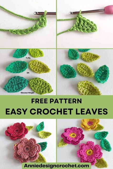 A Free Crochet Leaf Pattern to use as embellishments on your projects! This easy pattern will only take minutes to make and is a great way to use up small amounts of yarn. Click for the free pattern for the crochet leaves. Save this Pin for later! Crochet Leaf Free Pattern, Flower Pillow Pattern, Crochet Feather, Crochet Rose Pattern, Crochet Leaf, Crochet Applique Patterns Free, Crochet Embellishments, Crochet Leaf Patterns, Summer Decorations