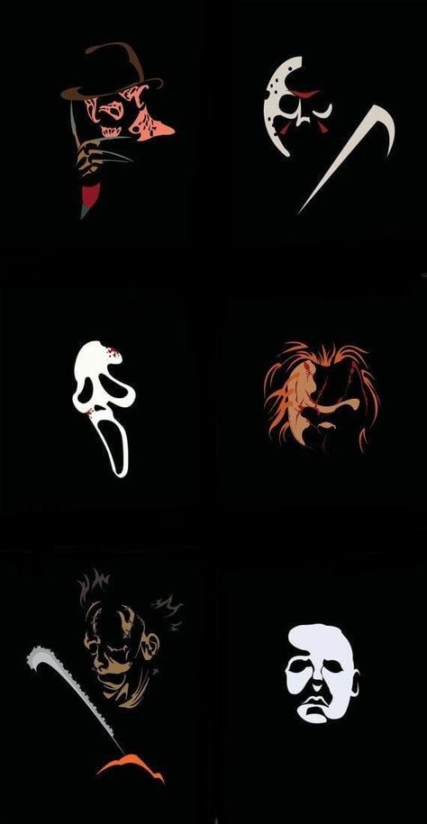 Horror Highlight Icons, Shock Therapy Aesthetic, Horror Movie Lockscreen Wallpaper, Halloween Characters Wallpaper, Horror Phone Backgrounds, Halloween Slasher Wallpaper, Michael Myers And Ghostface Wallpaper, Slasher Background, Scary Movie Wallpaper Iphone