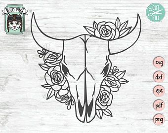 Bull Skull With Flowers, Cow Skull Svg, Floral Cow Skull, Tattoo Fairy, Bull Skull Tattoos, Skull With Flowers, Handpoke Tattoo, Making Gifts, Skull Svg