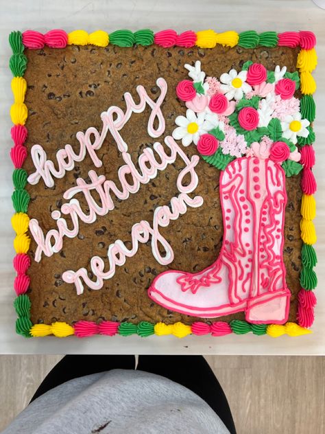 20th Birthday Cookie Cake, Western Cookie Cake, Sweet 16 Cookie Cake, 21st Birthday Cookie Cake, Homemade Cookie Cakes, Western Birthday Cakes, Cowgirl Cookies, Big Cookies, Cookie Cake Decorations