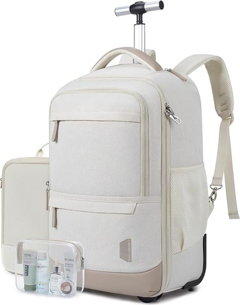 Amazon.com: BAGSMART Rolling Backpack, Water-Resistant Travel Laptop Backpacks with Wheels for Adults, 17 Inch Large Roller Business Backpack Carry on Travel bag with Packing Cube and Toiletry Bag, Beige : Electronics Backpack Suitcase, Rolling Laptop Bag, Roller Backpacks, Bedroom Board, Carry On Travel, Backpacking Europe Packing List, Packing Bags Travel, Suitcase Backpack, Water Resistant Backpack