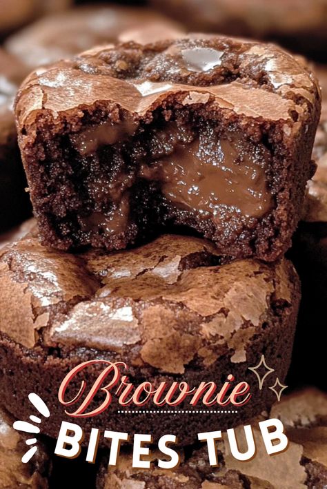 Brownie bites tub Mini Brownies Bites, Brownie Mini Muffins, Brownie Bites From Mix Boxes, 2 Bite Brownies, Mini Brownie Bites, Easy Dinner Desserts, Brownie Bites Recipe, Brunch Appetizers, Brownie Frosting