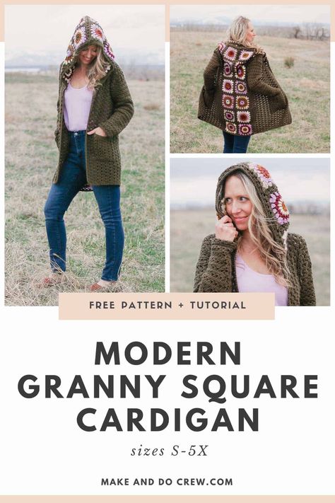 This free crochet granny square cardigan pattern plays on the classics with new modern details. Understated and show stopping at the same time! This seamless crochet jacket pattern with pockets is a great way to learn new skills. Free pattern with detailed tutorials. Sizes S-5X (plus sizes). Crochet Granny Stripe Cardigan Free Pattern, Easy Crochet Womens Sweater Pattern Free, Grannie Square Cardigan Pattern, Plus Size Granny Square Cardigan, Crochet Tops Free Patterns Plus Size, Granny Square Jacket Pattern Free, Granny Square Cardigan Pattern Free, Crochet Granny Square Cardigan Pattern, Square Cardigan Pattern