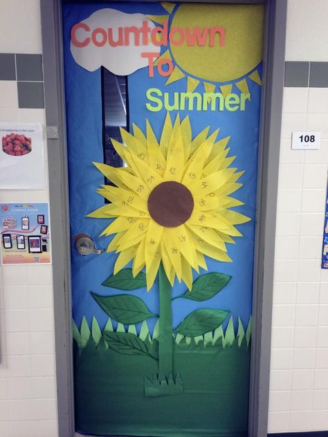 Countdown to Summer Classroom Door  #classroomdoor #doordecoration #summercountdown #sunflower Sunflower Door Decor Classroom, Sunshine Classroom Door Ideas, Sunflower Classroom Door, Sun Classroom Door, Sunflower Classroom Door Ideas, Summer Classroom Door Ideas, Countdown To Summer Classroom Door, Count Down To Summer Classroom Door, Summer Classroom Door