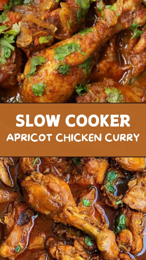 Slow Cooker Apricot Chicken Curry Apricot Chicken Slow Cooker, Slow Cooker Apricot Chicken, Chicken Curry Crockpot, Chicken And Onions, Slow Cooker Curry Recipes, Apricot Nectar, Slow Cooker Curry, Slow Cooker Chicken Curry, Apricot Chicken