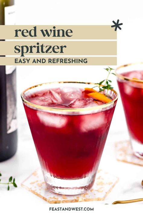 Finally, a red wine cocktail that is not sangria! This easy Red Wine Spritzer is an effervescent and elegant sip fit for every evening. Cabernet Sauvignon Cocktails, Sweet Red Wine Cocktails, Red Wine Mixed Drinks, Red Wine Drink Recipes, Red Wine Punch Recipes, Easy Wine Cocktails, Easy Red Cocktails, Christmas Wine Cocktails, Red Cocktail Drinks