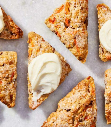 Carrot Cake Scones with Cream Cheese Frosting Recipe | King Arthur Baking Sourdough Carrot Cake Scones, Carrot Cake Scones King Arthur, Carrot Cake Scones Recipe, Carrot Scones Recipe, King Aurther, Carrot Scones, Carrot Cake Scones, Sweet Scones, King Arthur Recipes