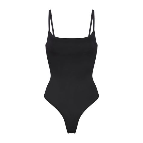 Barely There Scoop Bodysuit - Onyx | SKIMS Skims Shapewear Bodysuit, Skims Bodysuit Outfit Ideas, Body Noir, Top Noir, Basic Bodysuit, Full Body Shaper, Scoop Neck Bodysuit, Shirt Bodysuit, Body Suits