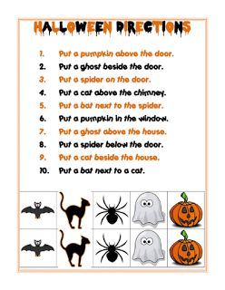 Noah has been learning positional words like over, under, through, on top of, etc. at hippotherapy, so I was looking for some free printables to practice those words at home. (Click on the thumbna… Positional Words Activities, Speech Therapy Worksheets, Positional Words, Slp Materials, Play Therapy Techniques, School Speech Therapy, Halloween Worksheets, Speech Therapy Materials, Halloween Preschool