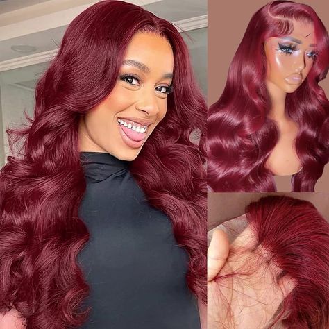 PRICES MAY VARY. 99j Burgundy Lace Front Wig Human Hair Premium Human Hair Material: Elevate your style with our high-quality human hair wig. Carefully selected and processed, each strand ensures a realistic, soft, and durable look. Experience comfort like never before with our meticulously crafted wig. 13x6 99j Burgundy Body Wave Lace Front Wig Human Hai Versatile Design: Our wig features a 13x6 transparent HD lace front, providing you the freedom to choose your desired hairstyle effortlessly. Body Wave Wigs, Stylish Ponytail, Red Wigs, Burgundy Hair, Wigs Human Hair, Burgundy Lace, Body Wave Wig, Wigs For Women, Brazilian Human Hair