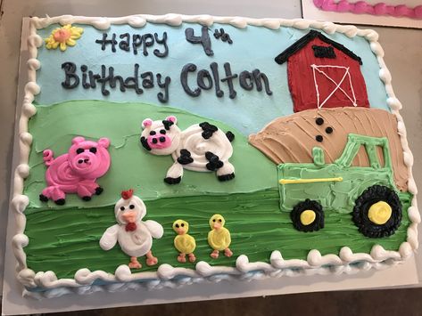 Farm Sheet Cake, Farm Themed 1st Birthday, Barnyard Cake, Half Sheet Cake, Whipped Buttercream, Themed 1st Birthday, Birthday Sheet Cakes, Cake And Cupcakes, Farm Animal Birthday