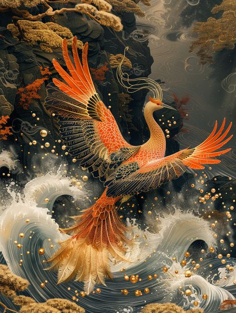 #Jingwei #MythicalBird #ChineseFolklore #Tenacity #TumultuousWaves #ConceptualStyle #8kResolution #3:4AspectRatio #TheCandie Mythical Illustration, Chinese Mythical Creatures, Bird Fantasy Art, Sea Symbol, Conceptual Style, Chinese Animals, Shamanic Journeying, Chinese Folklore, Mythical Bird