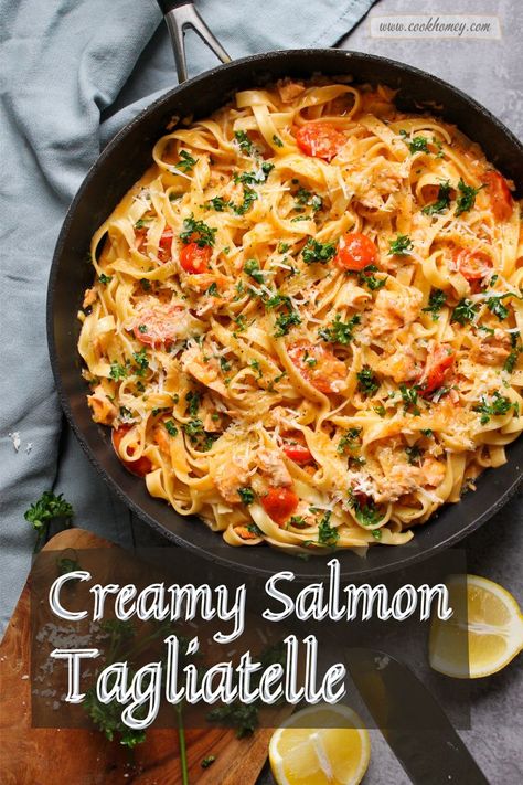 If you try this tagliatelle al Salmone, it will definitely become your favorite recipe. Seafood Tagliatelle, Salmon Tagliatelle, Tagliatelle Recipe, Salmon Dinner Recipes, Creamy Salmon Pasta, Salmon Pasta Recipes, Creamy Salmon, Tagliatelle Pasta, Salmon Pasta