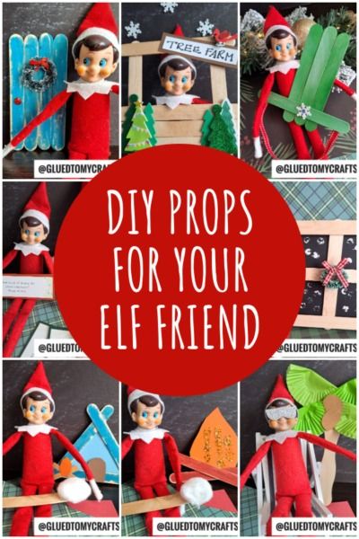 Elf Prop Ideas From Glued To My Crafts - Glued To My Crafts Diy Elf Decorations, Diy Elf Door On The Shelf, Diy Elf Accessories, Elf On The Shelf Diy Accessories, Elf Cubicle Decorations, Elf On The Shelf Props Diy, Diy Elf Props, Elf On The Shelf Accessories Diy, Diy Elf On The Shelf Props